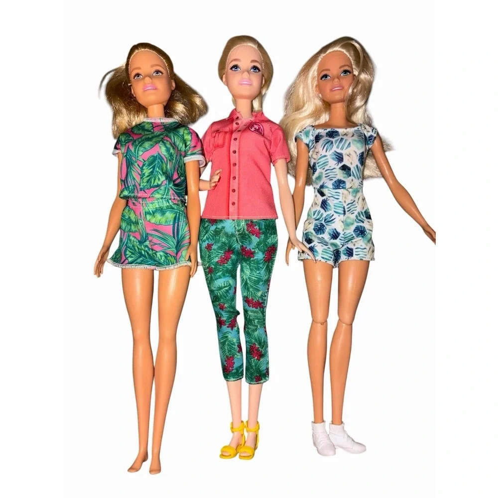 Lot of 3 Articulated Barbie Dolls Tropical Safari Fits Mattel Blonde‎ Blue Eyes